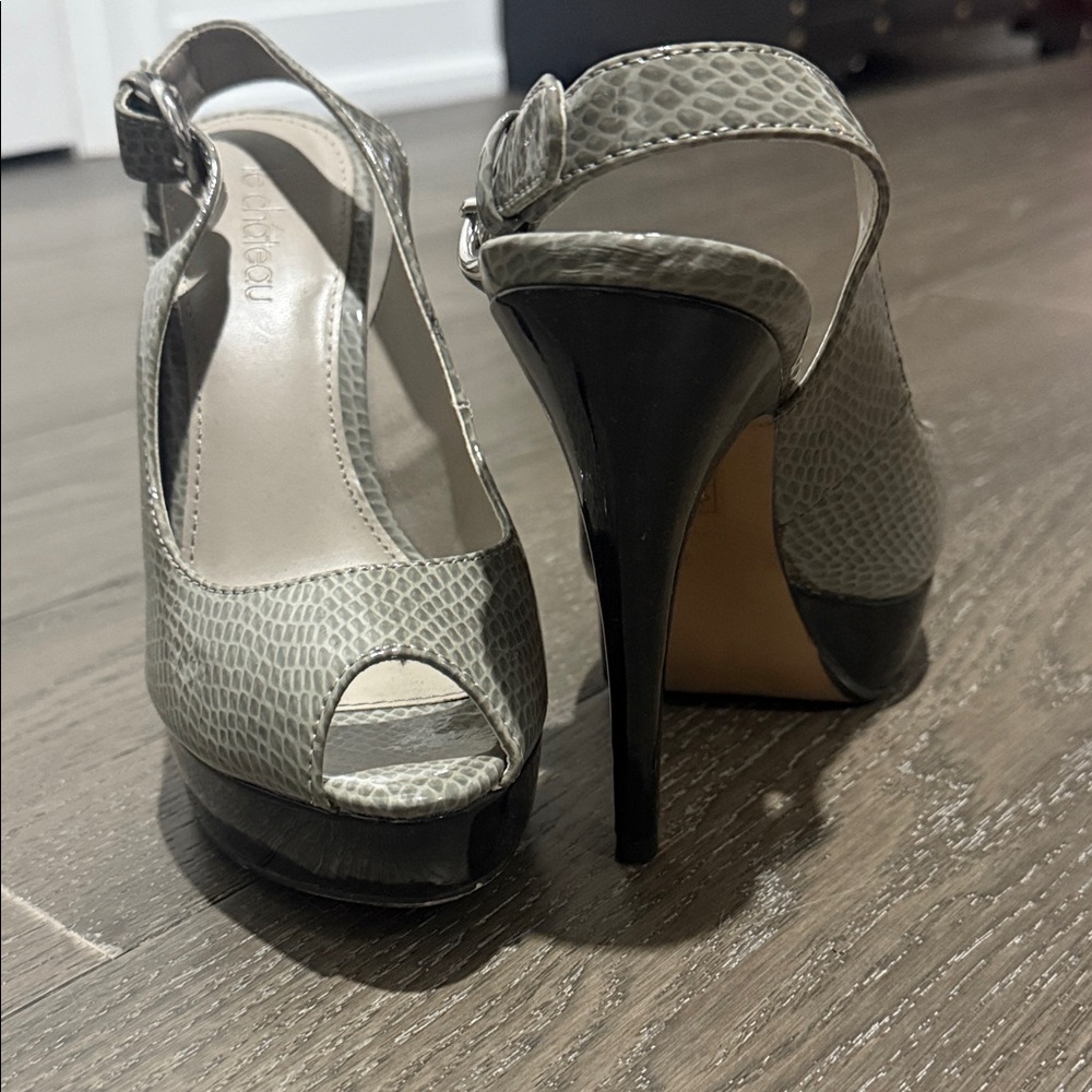 Le Chateau Gray Peep-Toe Heels